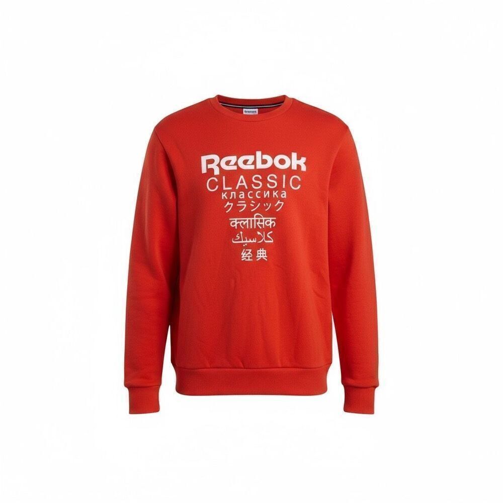 Reebok Classic‎ Fleece Crew Neck Graphic Logo Pullover Sweatshirt Red Size Small